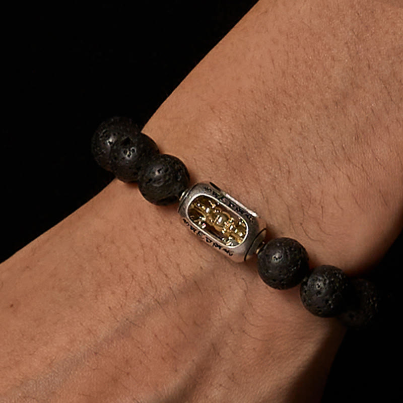 Buddhist Blessing Natural Lava Rock Om Mani Padme Hum Dorje Vajra Healing Bracelet