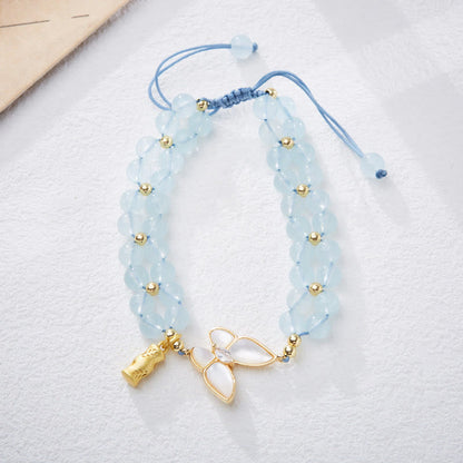 Buddhist Blessing Natural Aquamarine Amethyst Moonstone Butterfly Bamboo Healing Bracelet