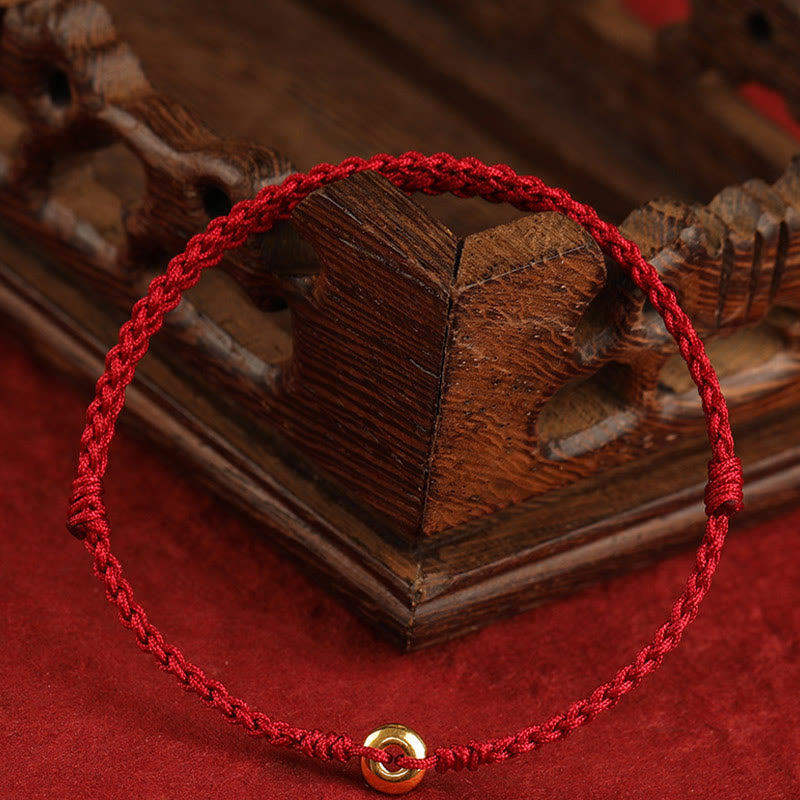 Buddhist Blessing 999 Gold Small Peace Buckle Red String Protection Luck Braided Bracelet Anklet