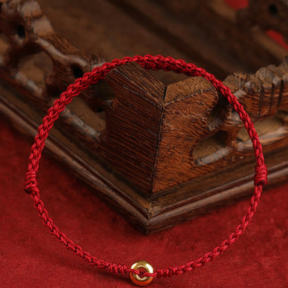 Buddhist Blessing 999 Gold Small Peace Buckle Red String Protection Luck Braided Bracelet Anklet