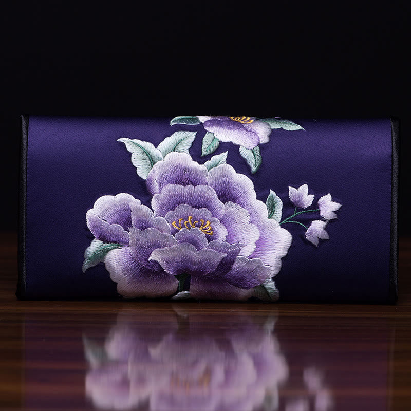 Buddhist Blessing Peony Su Embroidery Journey Shopping Long Purse Handbag