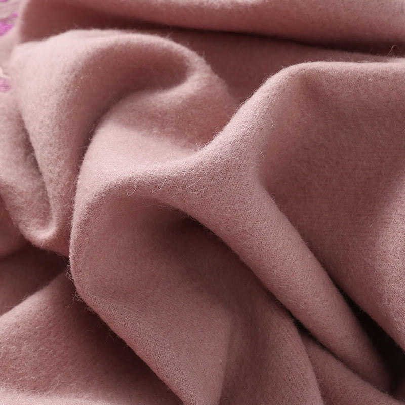 Buddhist Blessing Wool Shawl Flower Sequin Embroidery Tassel Winter Cozy Travel Scarf Wrap