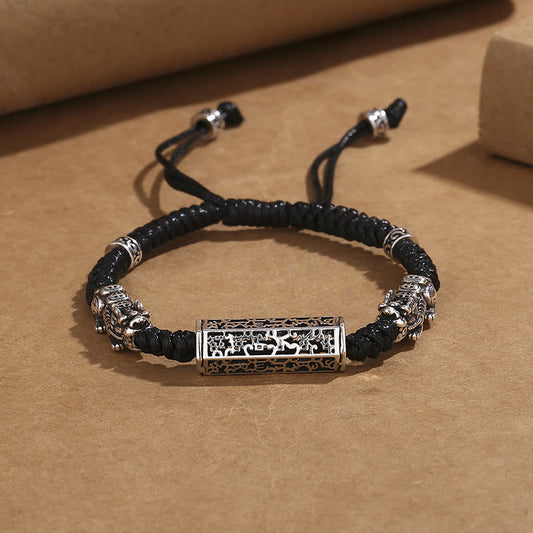 Buddhist Blessing Tibetan Black String Copper Om Mani Padme Hum Pixiu Protection Braided Bracelet