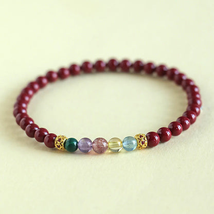 Buddhist Blessing Cinnabar Aquamarine Citrine Strawberry Quartz Amethyst Malachite Blessing Bracelet