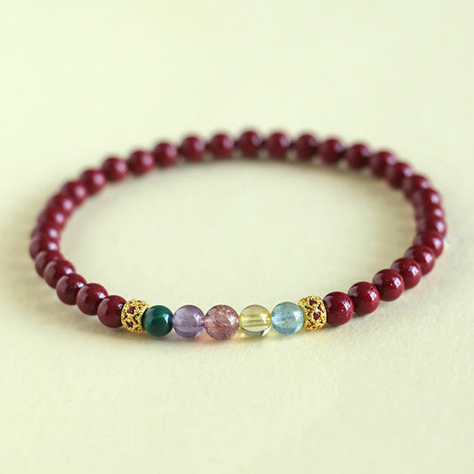 Buddhist Blessing Cinnabar Aquamarine Citrine Strawberry Quartz Amethyst Malachite Blessing Bracelet