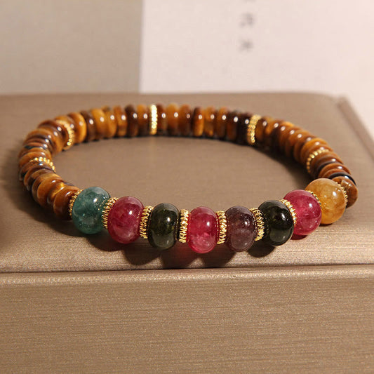 Buddhist Blessing Natural Tiger Eye Tourmaline Strength Bracelet