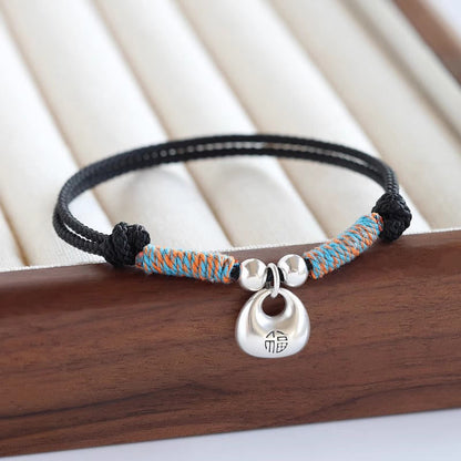 Buddhist Blessing Handmade 925 Sterling Silver Fu Character Safe And Well Luck Braided Bracelet