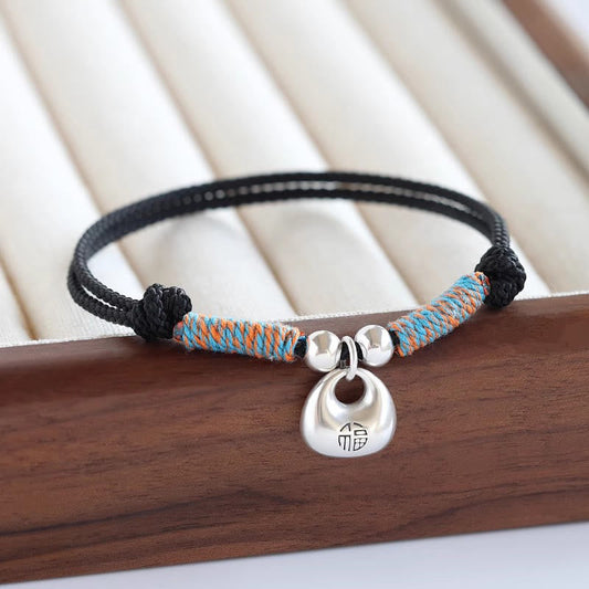 Buddhist Blessing Handmade 925 Sterling Silver Fu Character Safe And Well Luck Braided Bracelet