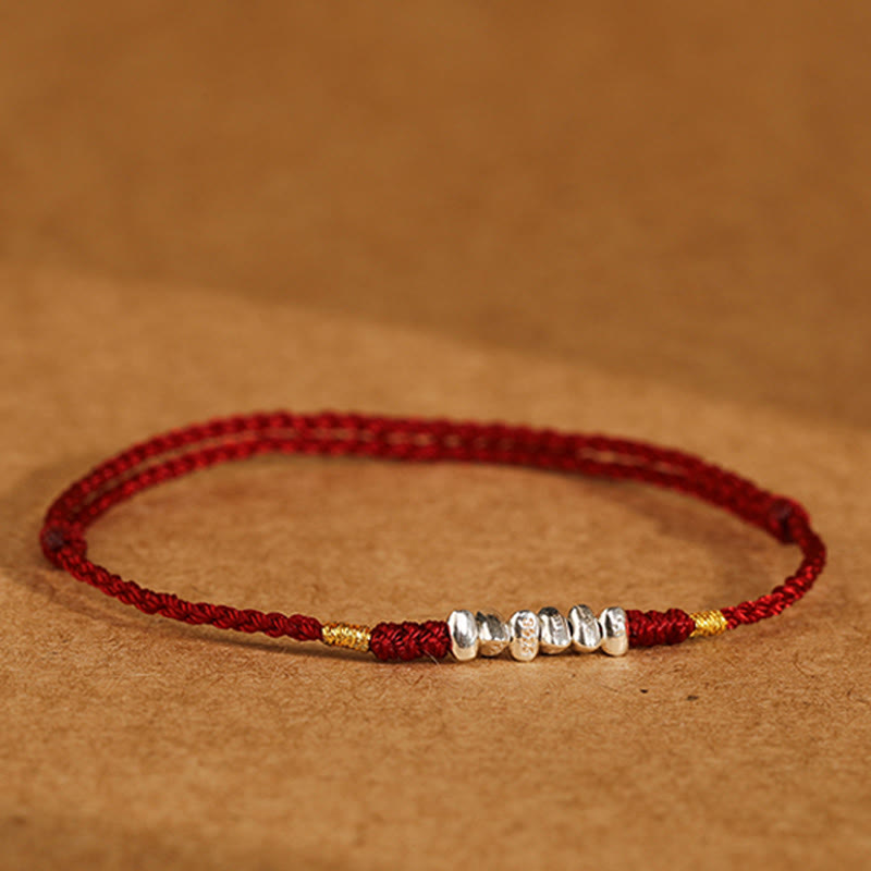 Buddhist Blessing 925 Sterling Silver String Protection Luck Ultra-Thin Braided Bracelet Anklet