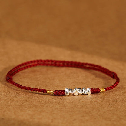 Buddhist Blessing 925 Sterling Silver String Protection Luck Ultra-Thin Braided Bracelet Anklet