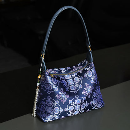 Buddhist Blessing Lotus Bamboo Crane Deer Butterfly Mountain Xiangyunsha Silk Song Brocade Crossbody Bag Shoulder Bag