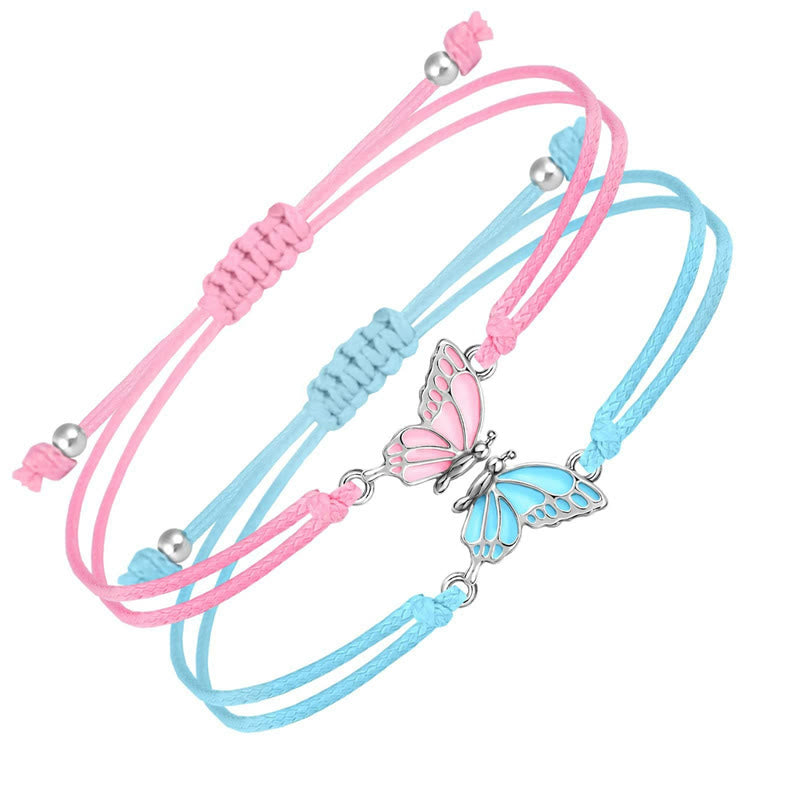 Buddhist Blessing 2Pcs Handmade Braided Rope Butterfly Freedom Bracelet