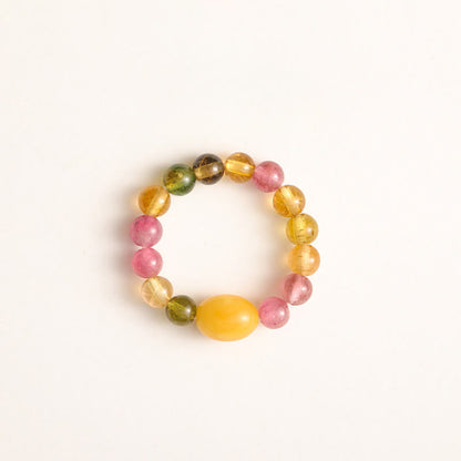 Buddhist Blessing Natural Tourmaline Lucky Pearl Pixiu Amber Positive Love Ring