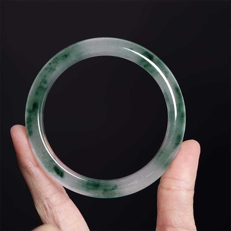 Buddhist Blessing Natural Jade Floating Flower Luck Bracelet Bangle