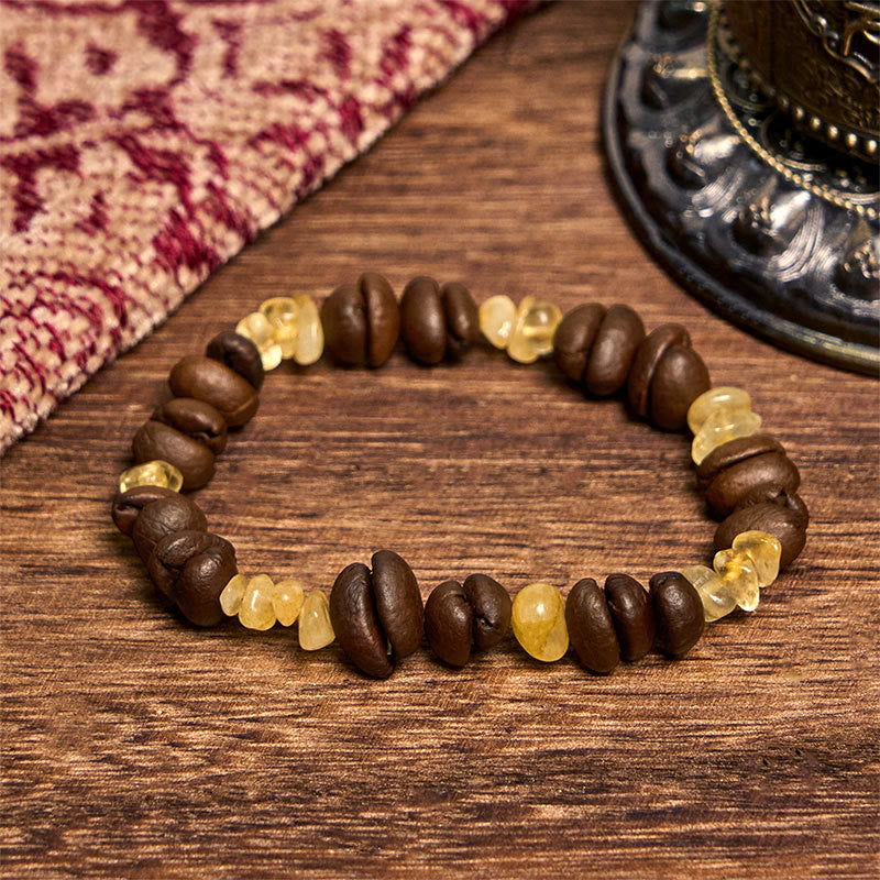 Buddhist Blessing Handmade Natural Coffee Beans Amethyst Citrine Amazonite Irregular Crystal Bracelet