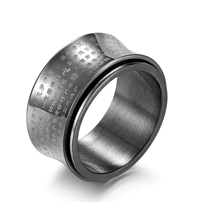 Buddhist Blessing Tibetan Miniature Scriptures Heart Sutra Titanium Steel Spinner Balance Ring