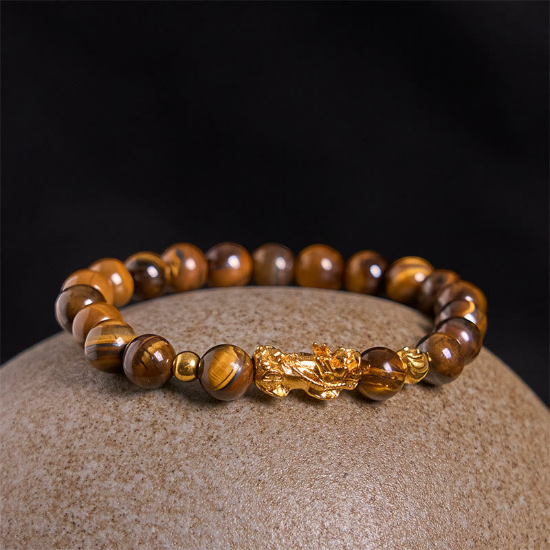 Buddhist Blessing Various Color Tiger Eye Beads Pixiu Wealth Courage Bracelet