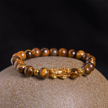 Buddhist Blessing Various Color Tiger Eye Beads Pixiu Wealth Courage Bracelet