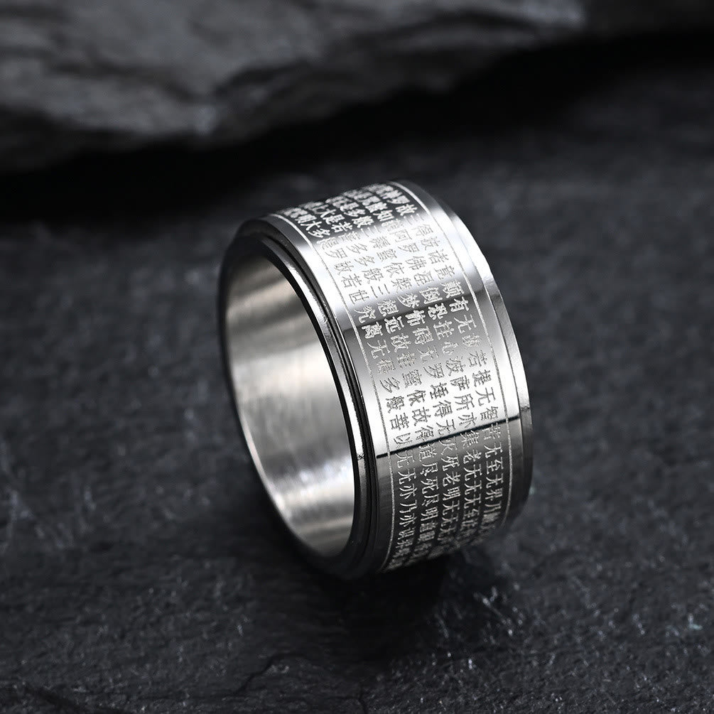 Buddhist Blessing Chinese Zodiac Natal Buddhist Blessing Heart Sutra Carved Titanium Steel Calm Rotatable Ring