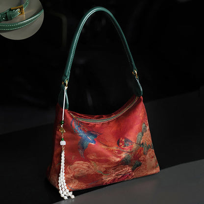 Buddhist Blessing Lotus Bamboo Crane Deer Butterfly Mountain Xiangyunsha Silk Song Brocade Crossbody Bag Shoulder Bag