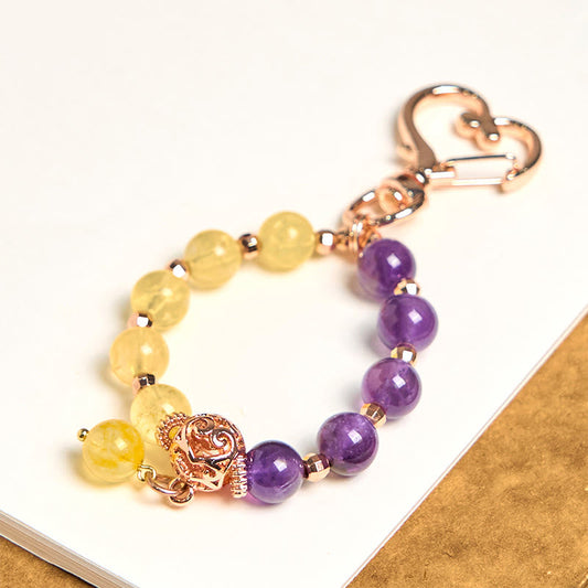 Buddhist Blessing Natural Amethyst Citrine Bead Healing Key Chain Hanging Decoration