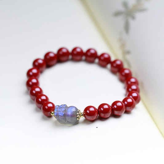 Buddhist Blessing Cinnabar Moonstone PiXiu Blessing Bracelet