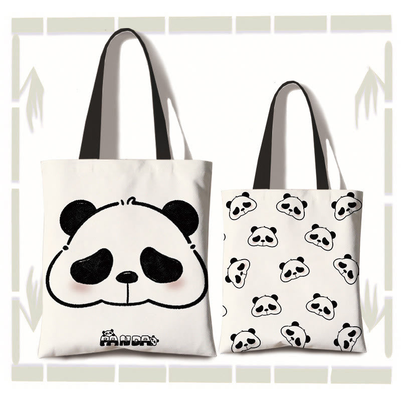 Buddhist Blessing Large Capacity Handmade Canvas Cute Panda Commuter Shoulder Bag Shopping Bag