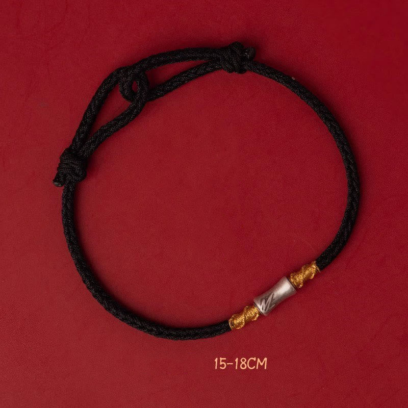 Buddhist Blessing Handmade 925 Sterling Silver Bamboo Design Red String Luck Braided Bracelet