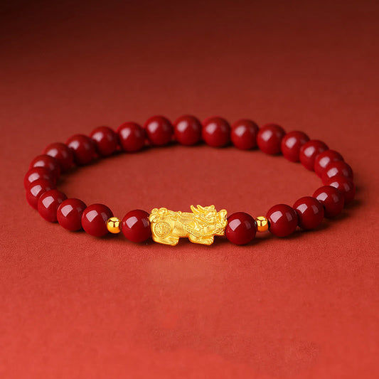 Buddhist Blessing 999 Gold 5D Hard Gold Cinnabar PiXiu Calm Bracelet