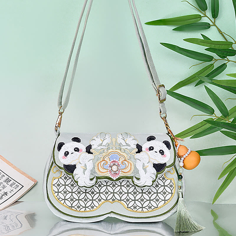 Buddhist Blessing Panda Flowers Gourd Pendant Shoulder Bag Crossbody Bag