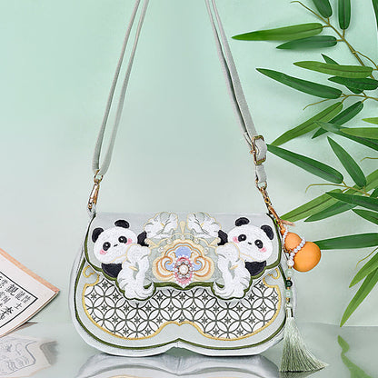 Buddhist Blessing Panda Flowers Gourd Pendant Shoulder Bag Crossbody Bag