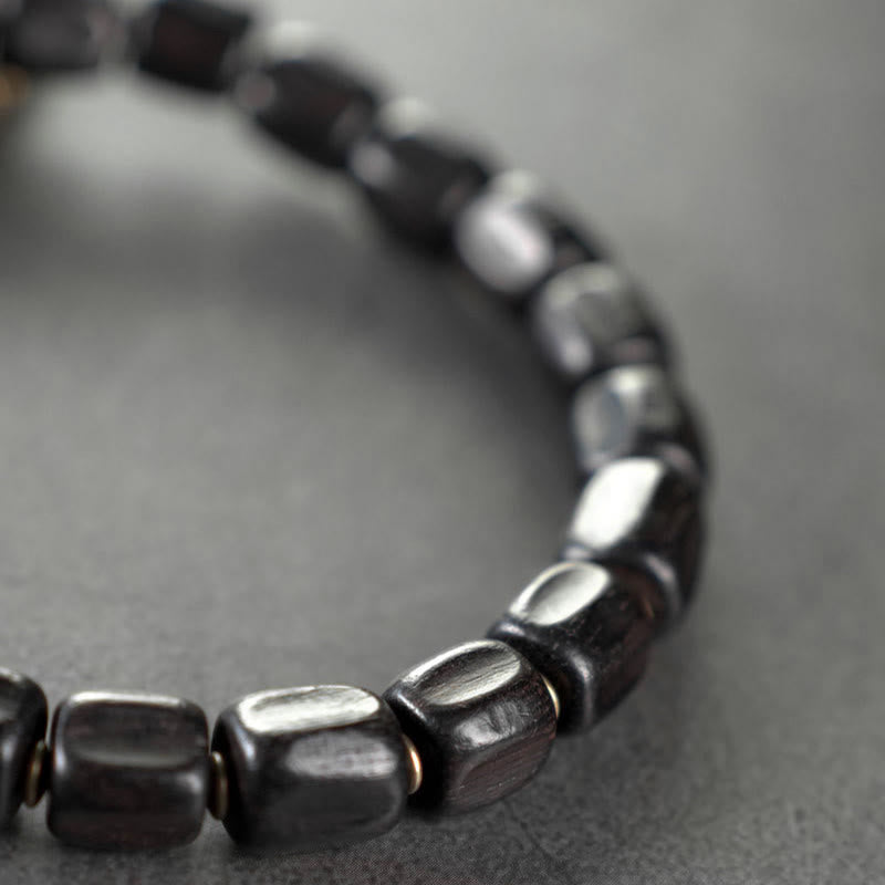 Buddhist Blessing Vintage Peace Tibetan Ebony Wood Beads Copper Multilayered Healing Bracelet
