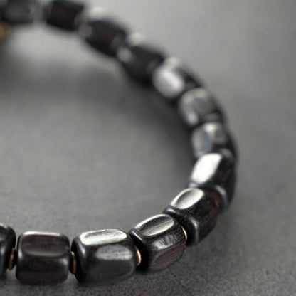 Buddhist Blessing Vintage Peace Tibetan Ebony Wood Beads Copper Multilayered Healing Bracelet