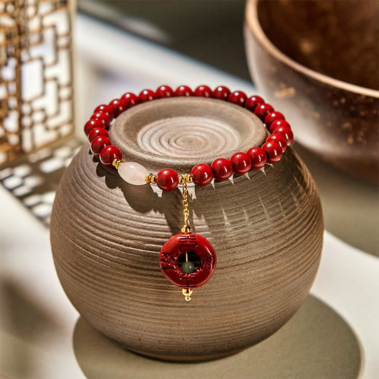 Buddhist Blessing Natural Cinnabar Peace Buckle Charm Blessing Bracelet