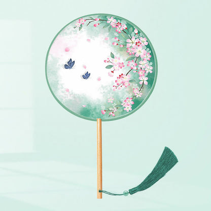 Buddhist Blessing Ginkgo Leaf Koi Fish Cherry Blossom Spring Flowers Handheld Wood Handle Fan