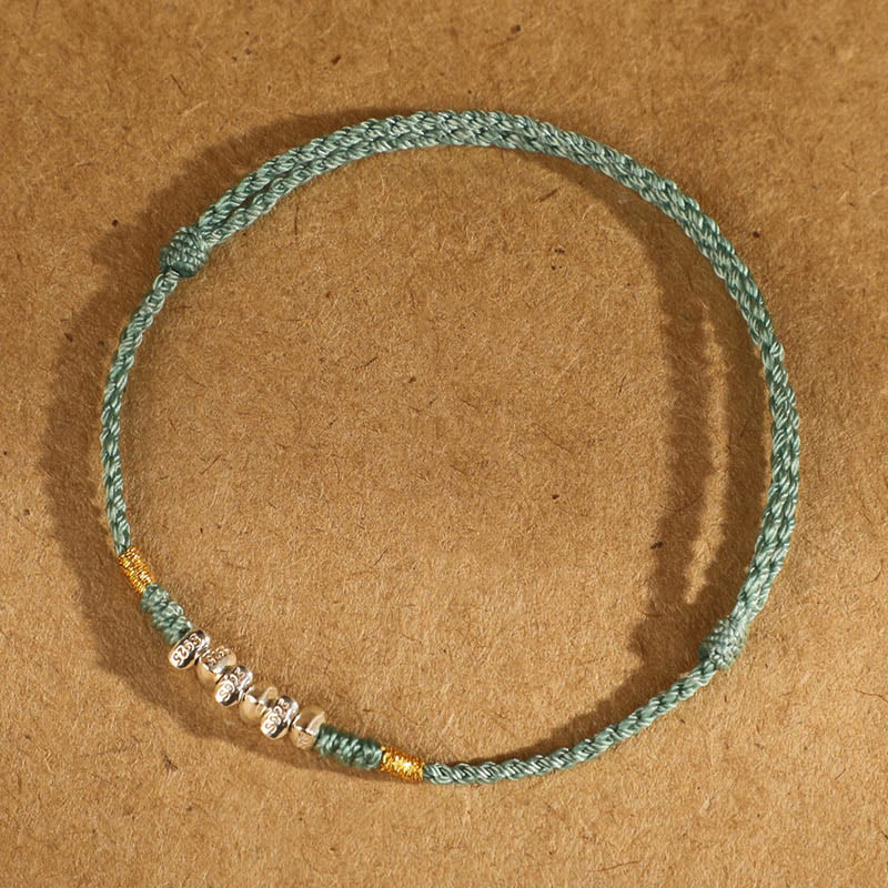 Buddhist Blessing 925 Sterling Silver String Protection Luck Ultra-Thin Braided Bracelet Anklet