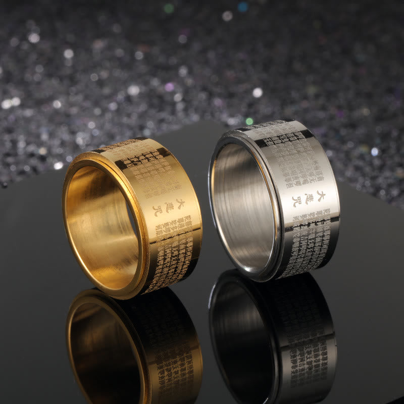 Buddhist Blessing Great Compassion Mantra Carved Titanium Steel Strengthen Rotatable Ring