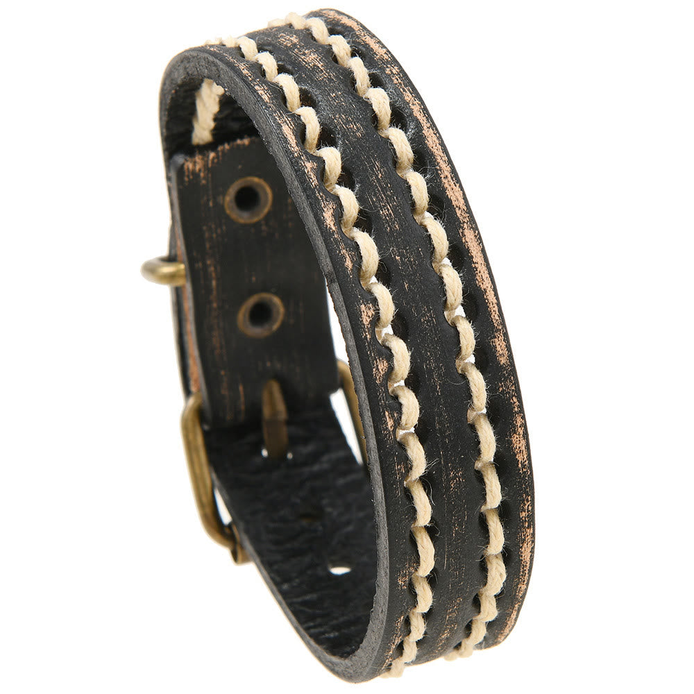 Buddhist Blessing Vintage Leather Adjustable Buckle Strengthen Bracelet