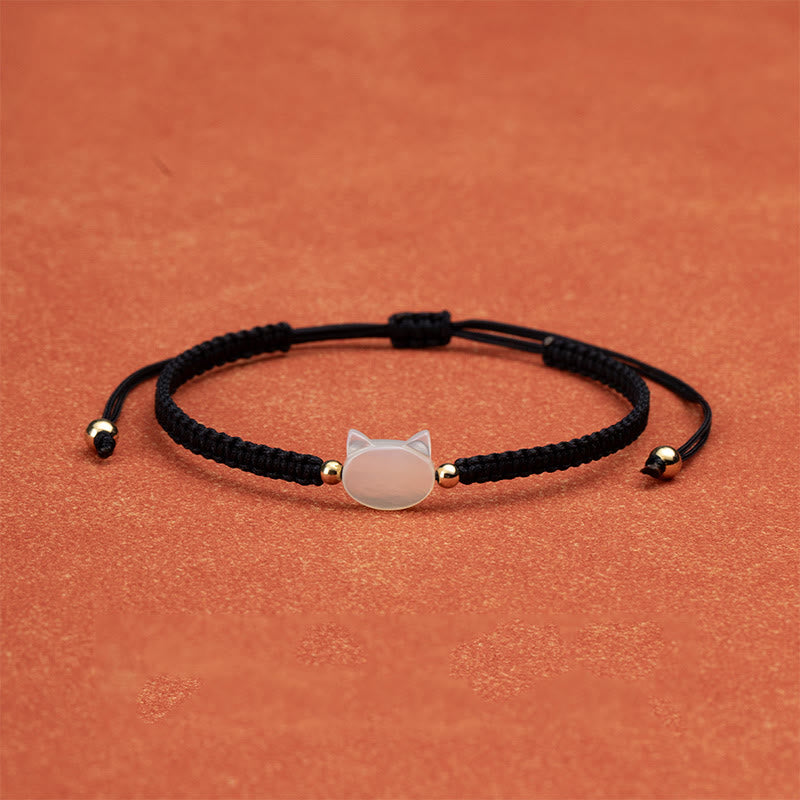 Buddhist Blessing Faceless Cat Head Red String Shell Connection Bracelet