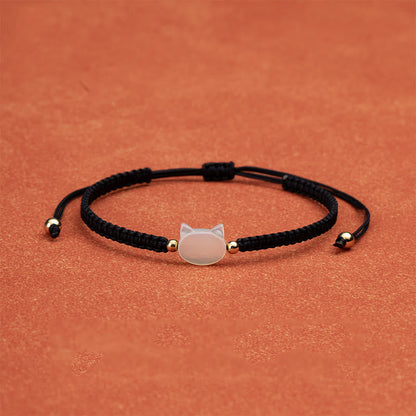 Buddhist Blessing Faceless Cat Head Red String Shell Connection Bracelet