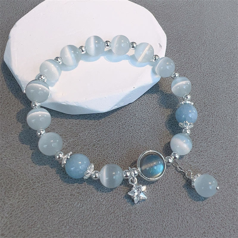 Buddhist Blessing Cat's Eye Moonstone Butterfly Star Charm Support Bracelet