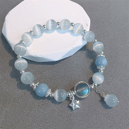 Buddhist Blessing Cat's Eye Moonstone Butterfly Star Charm Support Bracelet