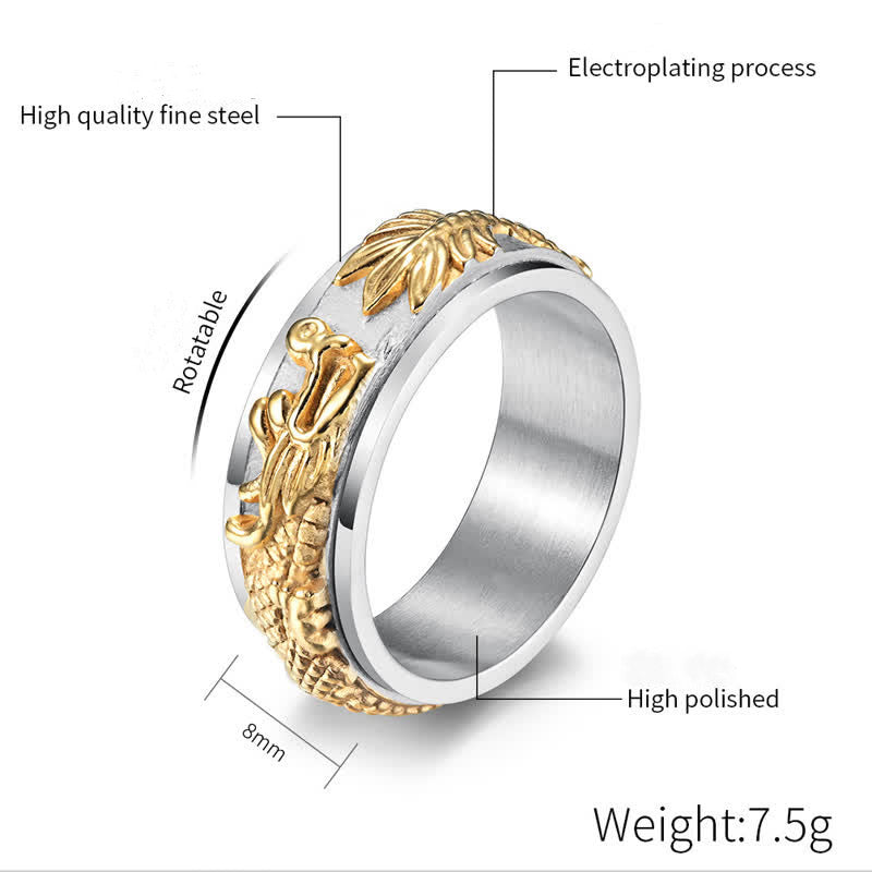 Buddhist Blessing Dragon Titanium Steel Stimulation Rotatable Ring