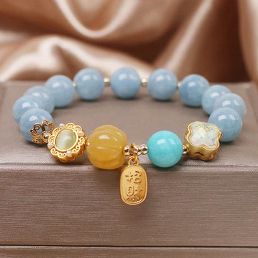 Buddhist Blessing Aquamarine Pumpkin Pearl Wealth Protection Bracelet