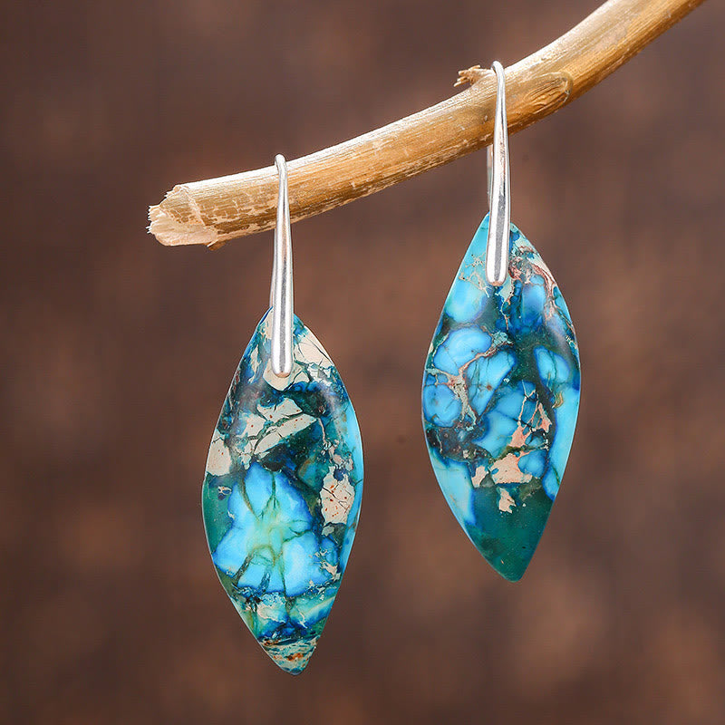 Buddhist Blessing Natural Emperor Stone Water Drop Leaf Shape Happiness Earrings