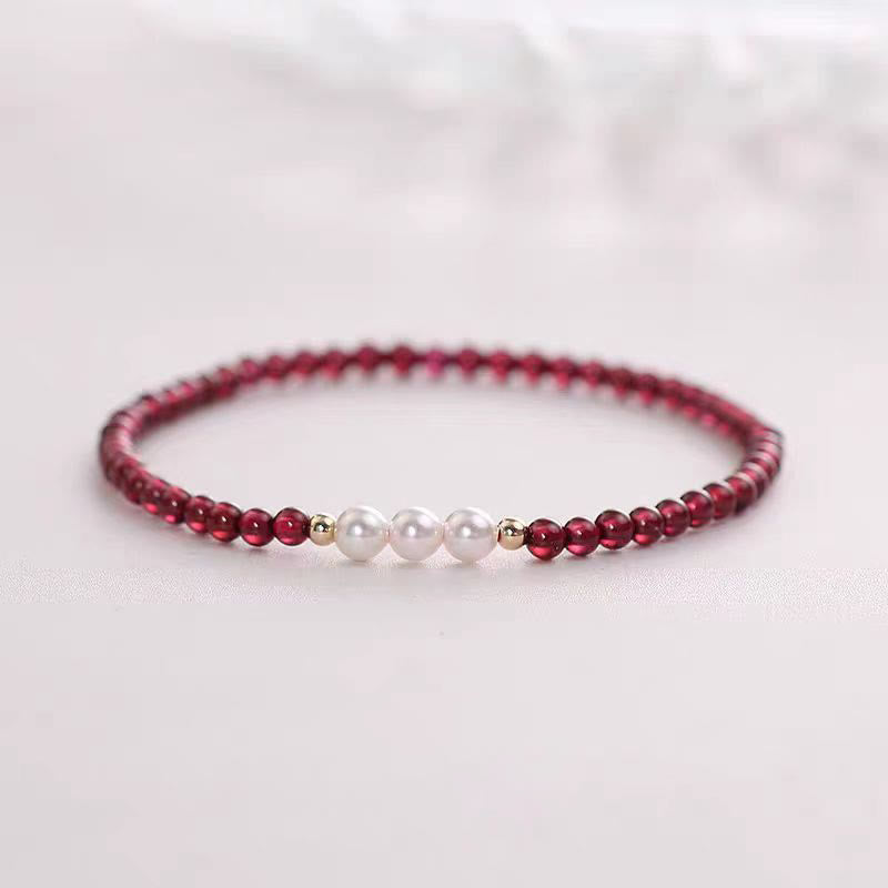Buddhist Blessing Natural Small Garnet Pearl Beads Protection Bracelet