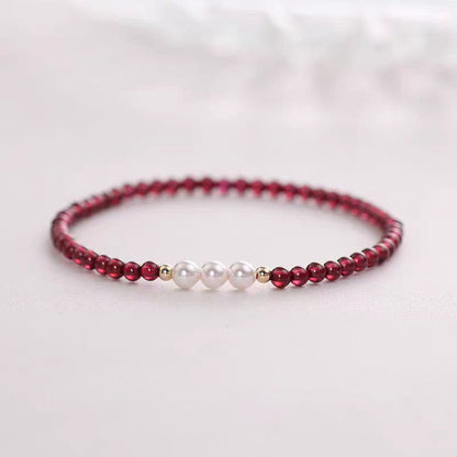 Buddhist Blessing Natural Small Garnet Pearl Beads Protection Bracelet