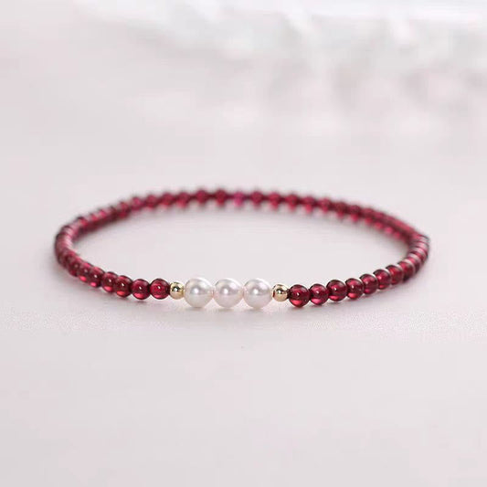 Buddhist Blessing Natural Small Garnet Pearl Beads Protection Bracelet