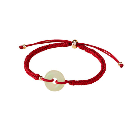 Buddhist Blessing Natural Hetian Jade Peace Buckle Fu Character Protection Luck Braided Bracelet
