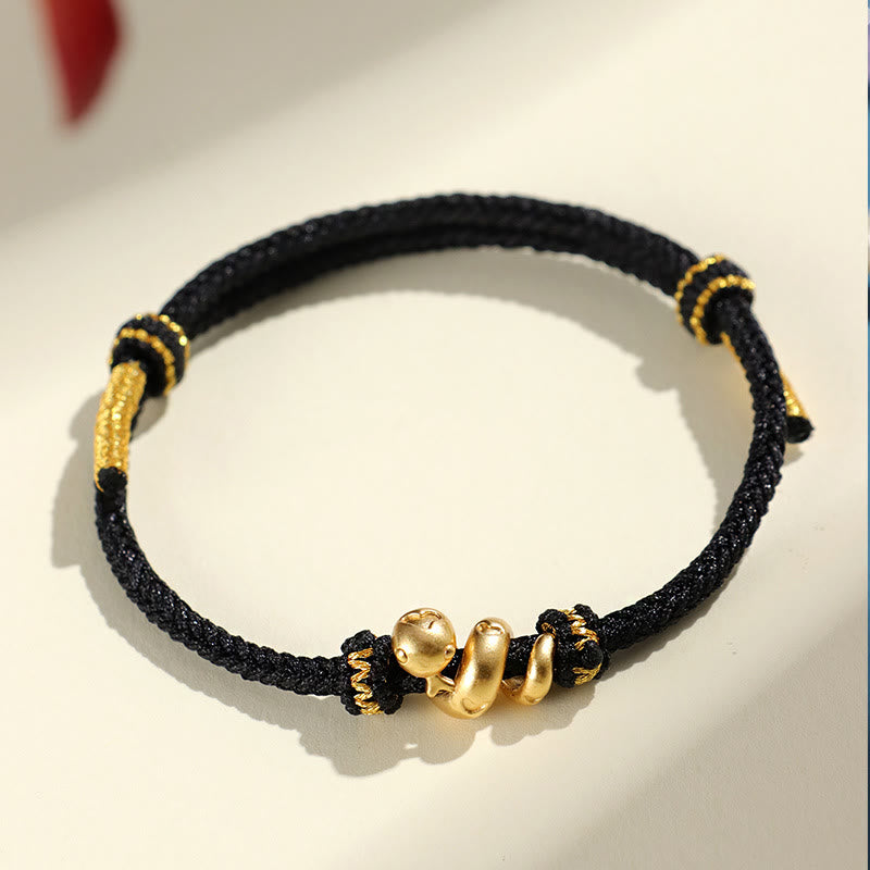 Buddhist Blessing Handmade 999 Sterling Silver Golden Year Of Snake Red String Protection Braided Bracelet